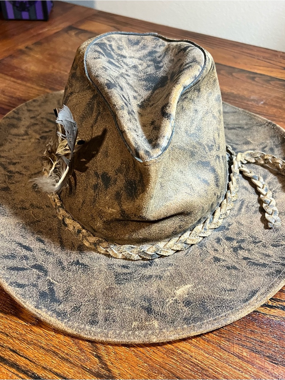 Vintage Henschel Hatquarters USA Distressed Leather Cowboy Hat Size L
